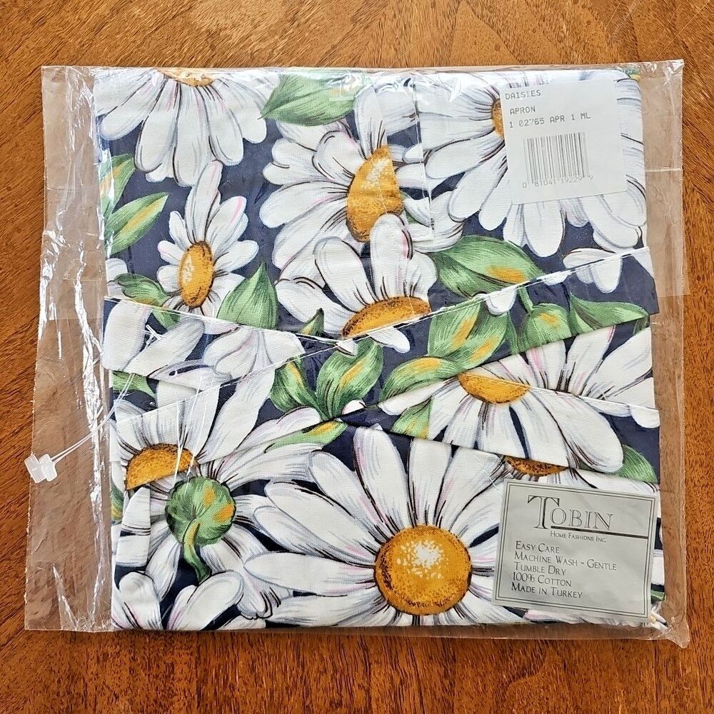 Tobin Home Fashions Daisies Apron NEW NOS Vintage White Daisy 100% Cotton Turkey